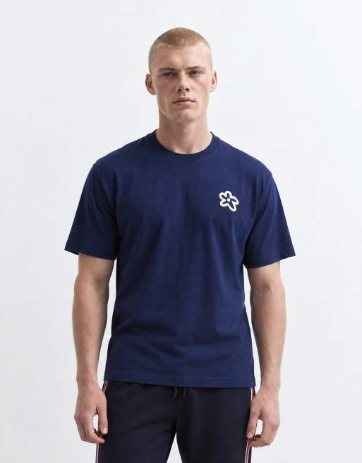 Selected relaxed-fit T-shirt met roze abstracte vaas-backprint in navy, 6 van 10