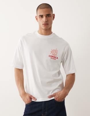 Selected Relaxed Fit T-shirt With Corsica Print In White