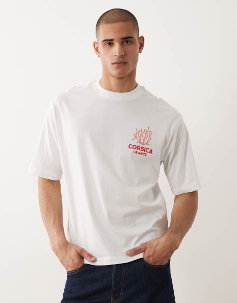 Selected relaxed fit t-shirt with corsica print in white - view 1