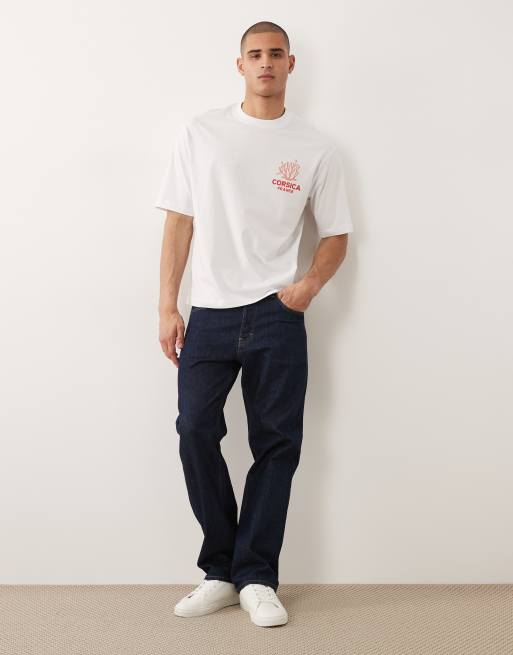 Selected relaxed fit t-shirt with corsica print in white, 2 of 5