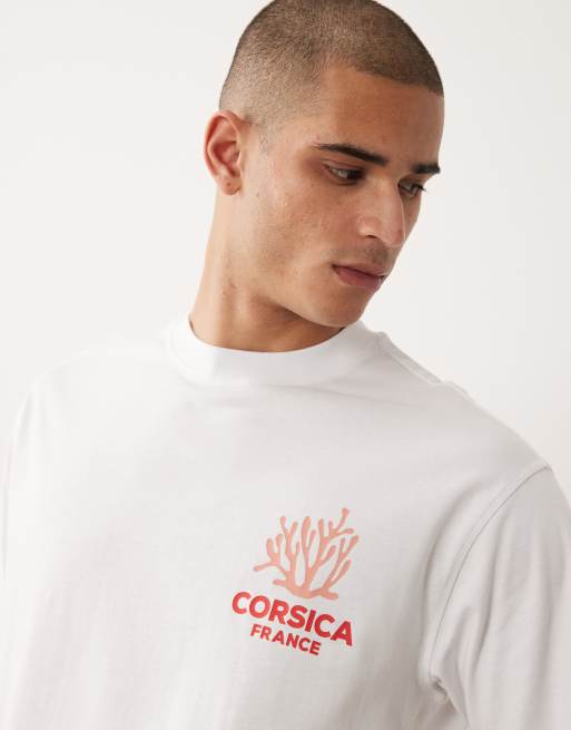 Selected relaxed fit t-shirt with corsica print in white, 4 of 5