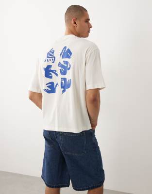 Selected Relaxed Fit T-shirt With Crane Ornamental Back And Chest Prints In White