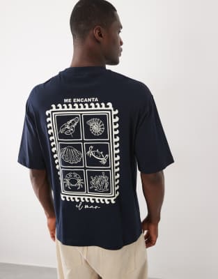 Selected Relaxed Fit T-shirt With Marine Stamp Backprint In Black