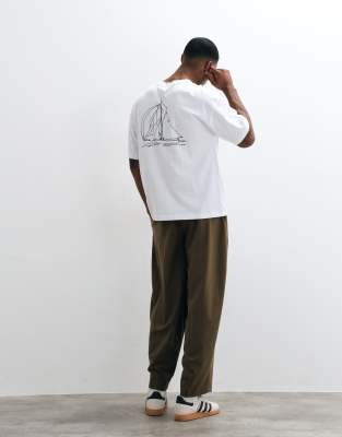 Selected Relaxed Fit T-shirt With Navy Sailing Boat Print In Multi