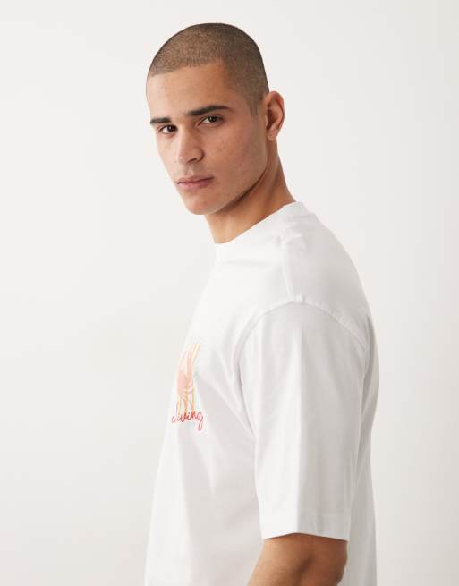 Selected relaxed fit T-shirt with small crab stamp print in white, 3 of 5