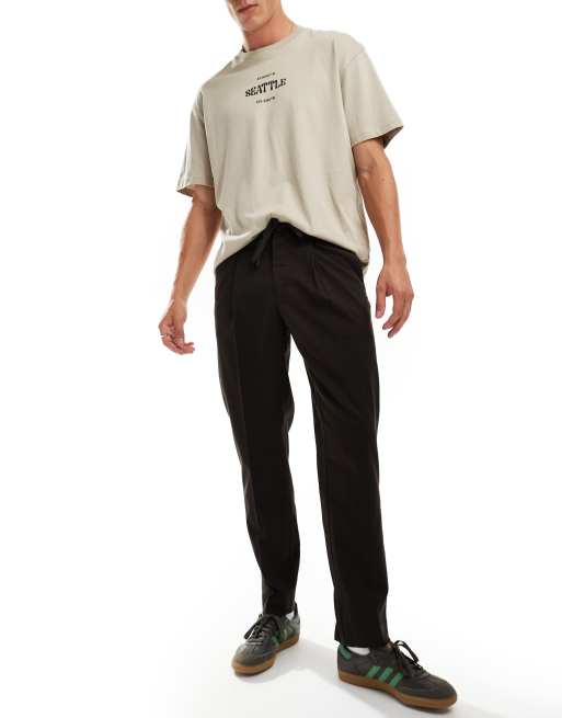 Selected relaxed tapered fit waistband trouser in brown , 3 of 5