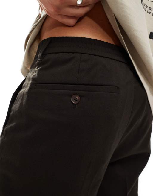 Selected relaxed tapered fit waistband trouser in brown , 4 of 5