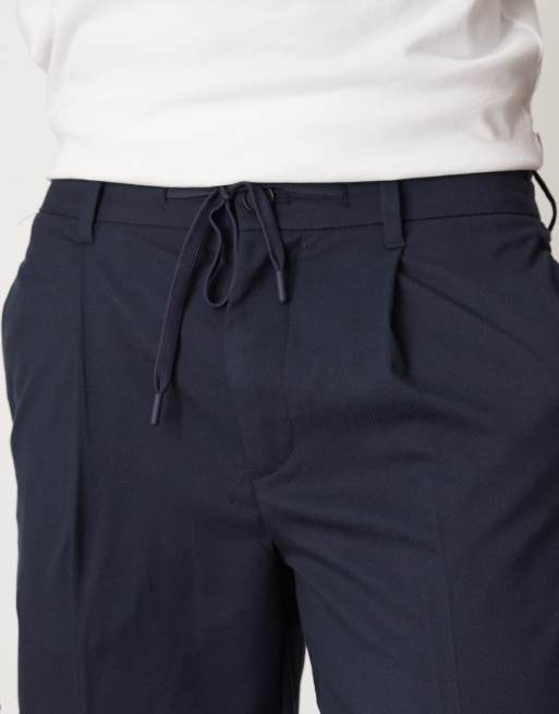 Selected relaxed tapered fit waistband trouser in navy , 5 of 5