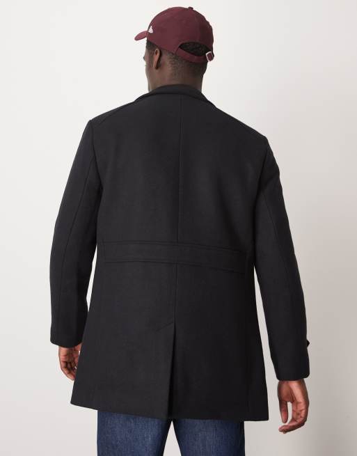 Selected Reuben overcoat with funnel neck in black, 3 of 4