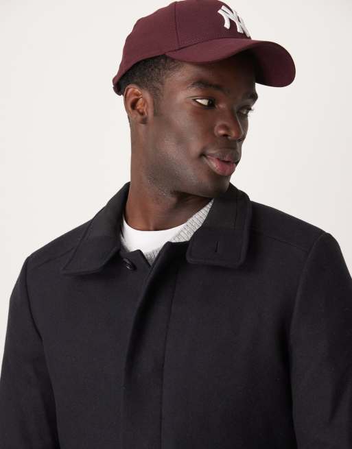 Selected Reuben overcoat with funnel neck in black, 4 of 4