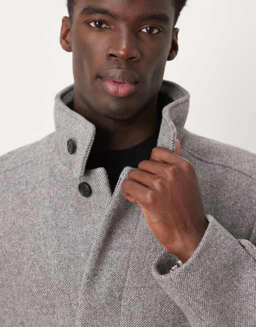 Selected Reuben overcoat with funnel neck in gray, 4 of 4