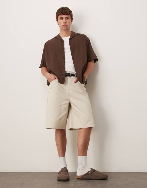 Selected revere collar linen blend shirt in brown , 3 of 4