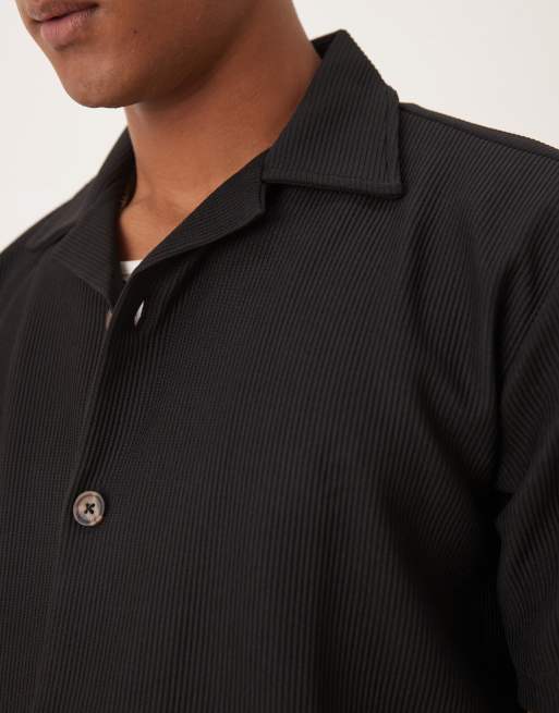 Selected revere collar plisse shirt in black (part of a set) , 5 of 5