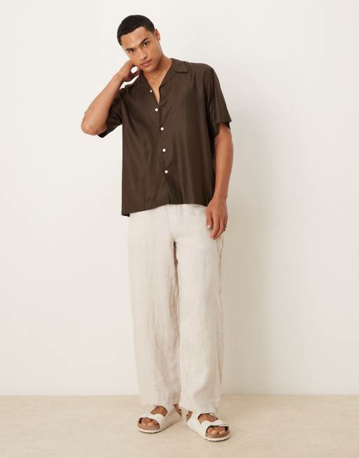 Selected revere collar shirt in brown , 2 of 5