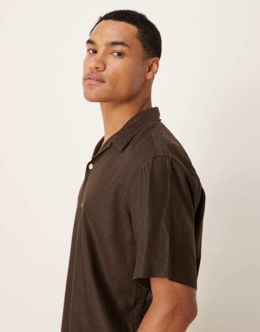 Selected revere collar shirt in brown , 4 of 5