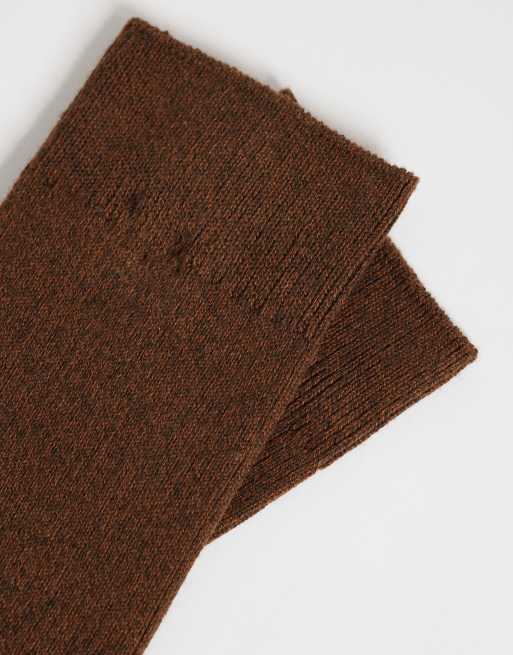 Selected ribbed crew socks in brown, 2 of 3