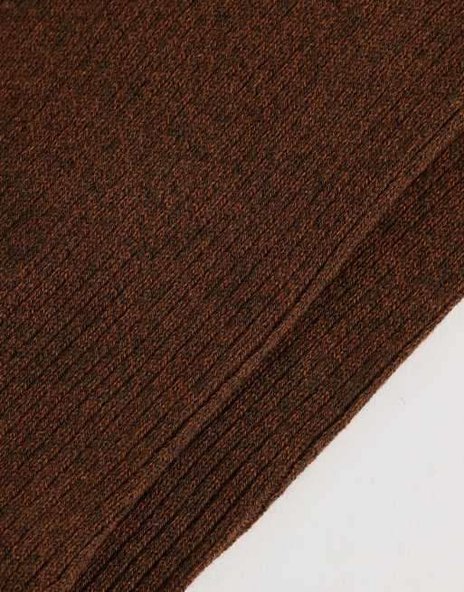 Selected ribbed crew socks in brown, 3 of 3