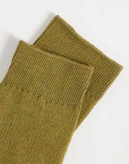 Selected ribbed crew socks in fir green, 2 of 3
