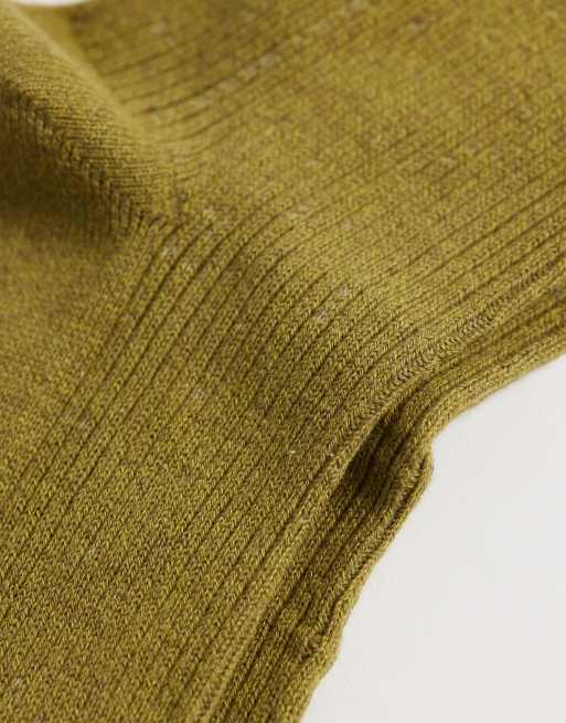 Selected ribbed crew socks in fir green, 3 of 3