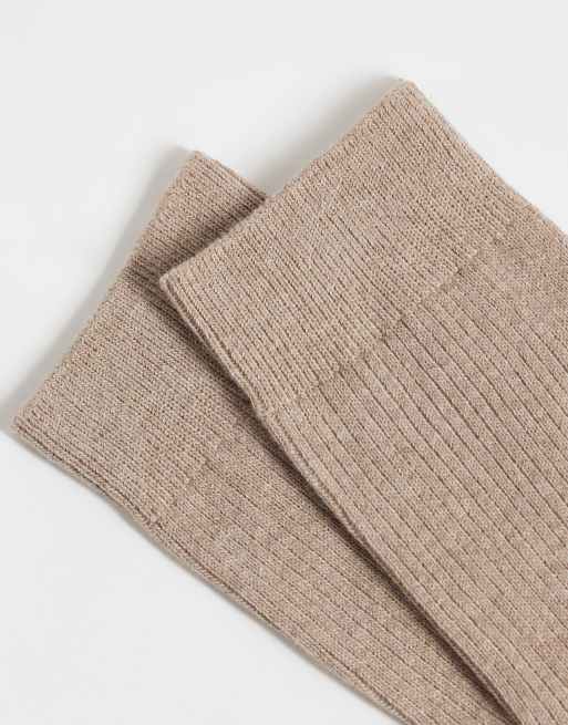 Selected ribbed crew socks in sand, 3 of 3
