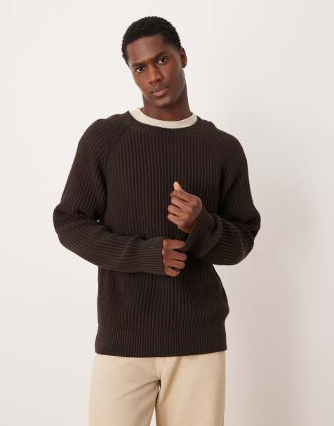 Selected ribbed jumper with raglan sleeves in brown