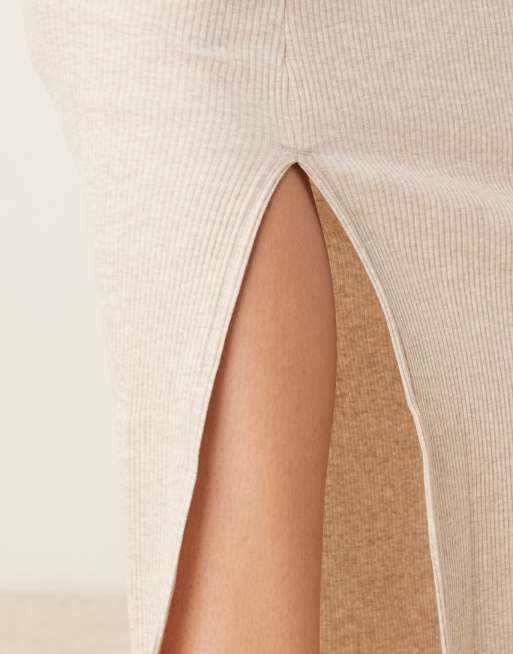 Selected ribbed long dress in light beige, 4 of 4