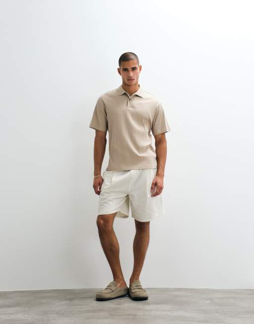 Selected ribbed polo in beige - part of a set, 3 of 5