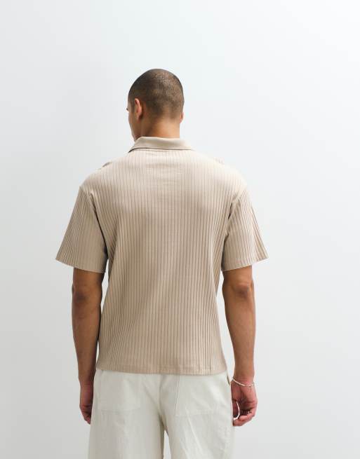 Selected ribbed polo in beige - part of a set, 4 of 5