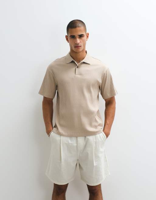 Selected ribbed polo in beige - part of a set, 5 of 5