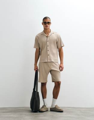 Selected Ribbed Shorts In Neutral