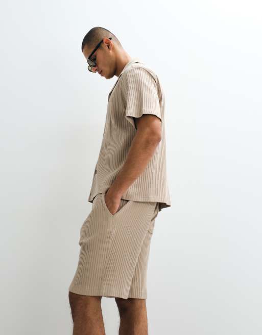 Selected ribbed shorts in beige (part of a set), 3 of 5