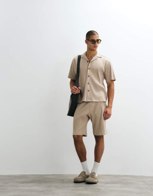 Selected ribbed shorts in beige (part of a set), 5 of 5