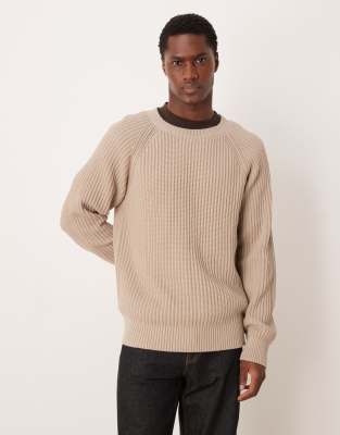 Selected Homme Selected Ribbed Sweater With Raglan Sleeves In Neutral