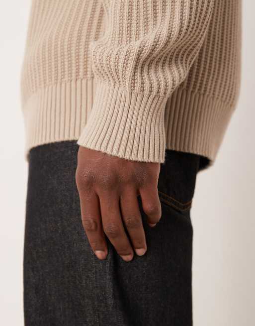 Selected ribbed sweater with raglan sleeves in beige, 5 of 5