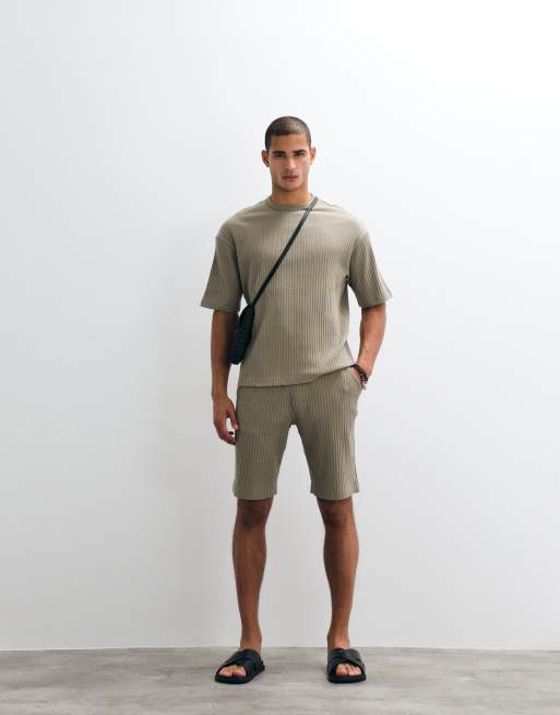 Selected ribbed T-shirt in khaki - part of a set, 2 of 5