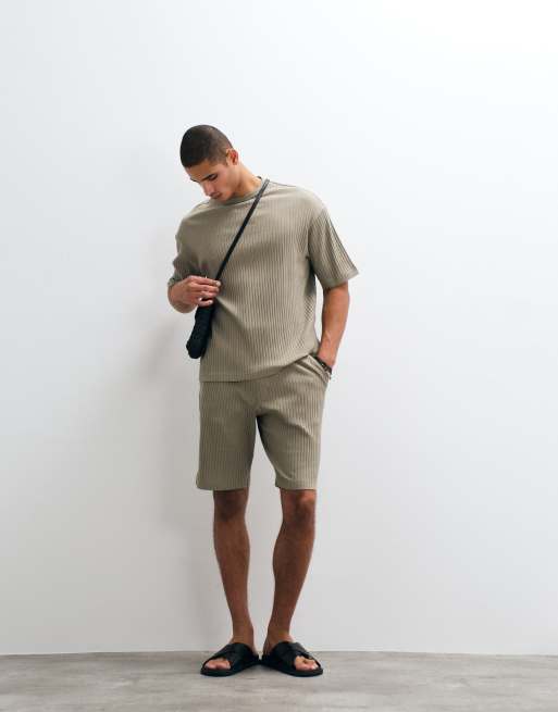 Selected ribbed T-shirt in khaki - part of a set, 4 of 5
