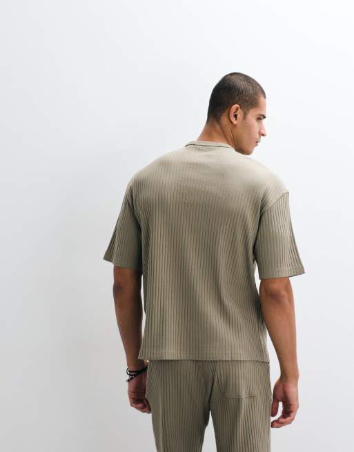 Selected ribbed T-shirt in khaki - part of a set, 5 of 5