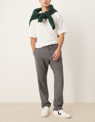 Selected - Robert - Pantalon droit à taille élastique - Gris