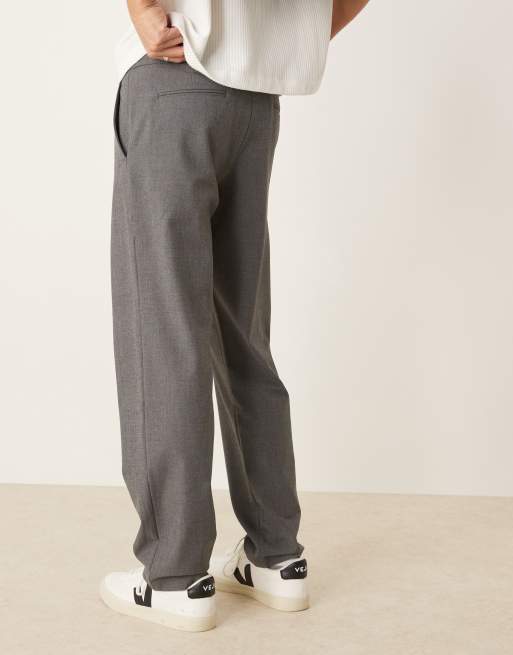 Selected - Robert - Pantaloni dritti grigi con fascia in vita elasticizzata , 4 di 5