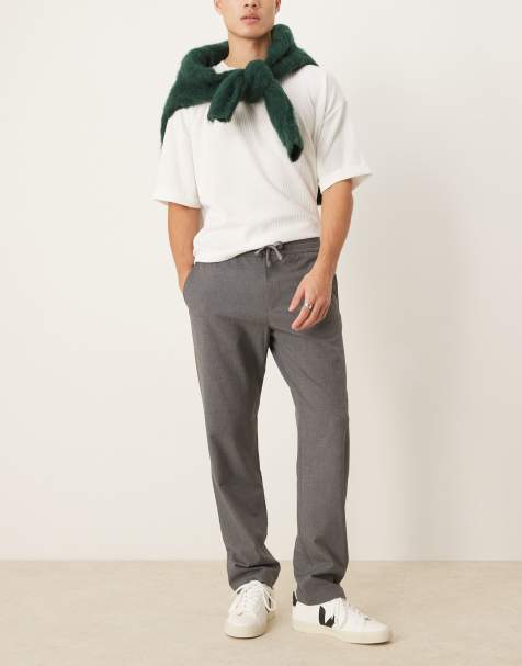 Selected Robert straight fit trouser with elastic waistband in grey 