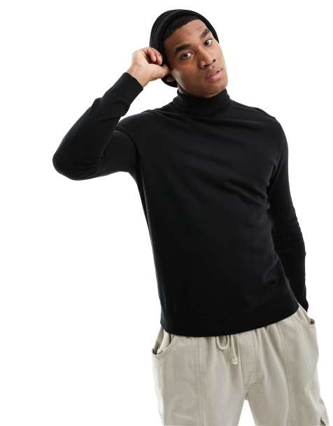 Selected roll neck knit jumper in black - view 1