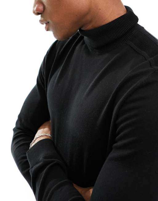 Selected roll neck knit jumper in black, 3 of 4