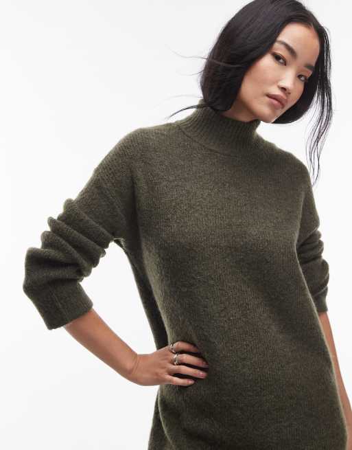 Selected roll neck knitted dress in green, 3 of 4