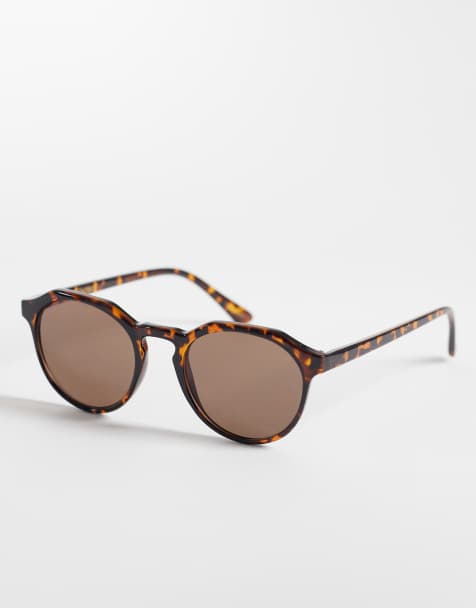 Selected round sunglasses in brown - view 1