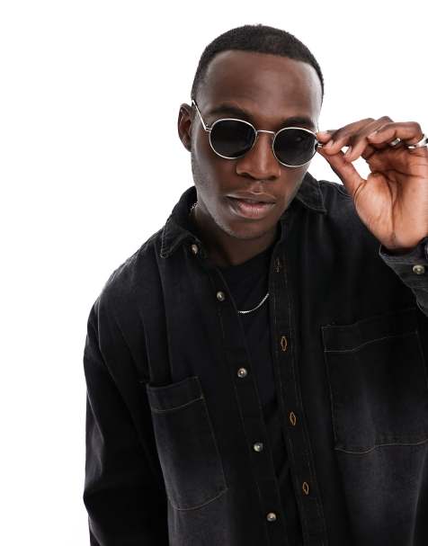 Selected – Runde Sonnenbrille in Silber mit schwarzen Gläsern - view 1