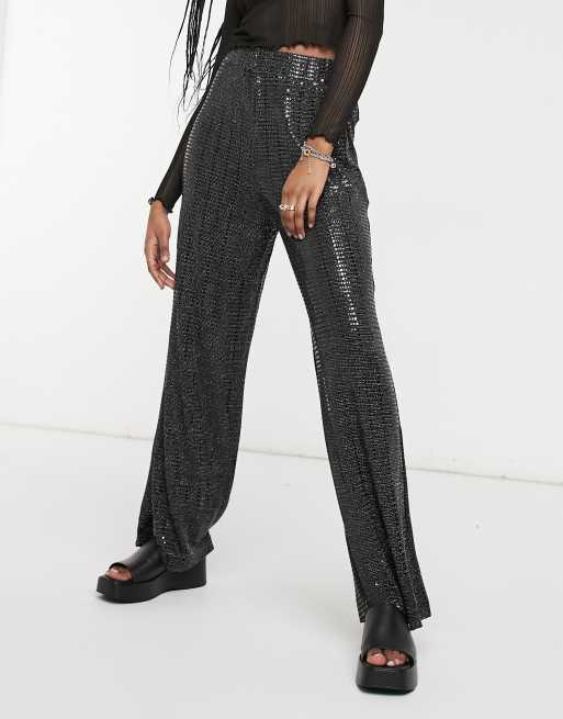 Selected – Sandra – Glitzernde Hose in Schwarz mit weitem Bein