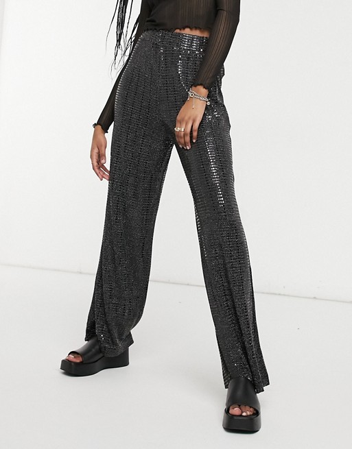 Selected Sandra wide leg sparkle trousers in black