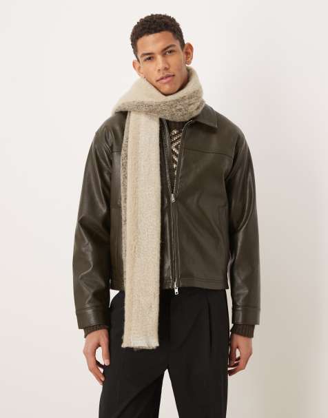 Selected – Schal aus Wollmix mit Streifen in Creme und Braun - view 1