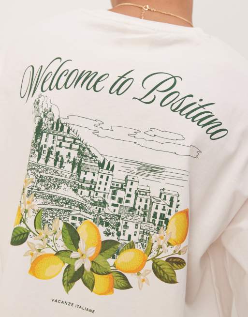 Selected – Schweres Oversize-T-Shirt in Creme mit Positano-Print und Zitronenmotiven , 3 von 4