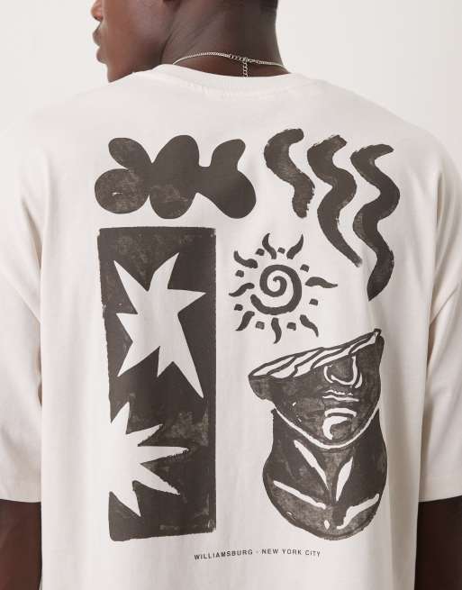 Selected – Schweres Oversize-T-Shirt in Wollweiß mit Kunst-Rückenprint, 5 von 5